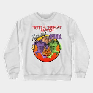 Strange Off Brand Hero Shirt Thomas Vs Hunk Vs Dat Thang Parody (Knock Off) Crewneck Sweatshirt